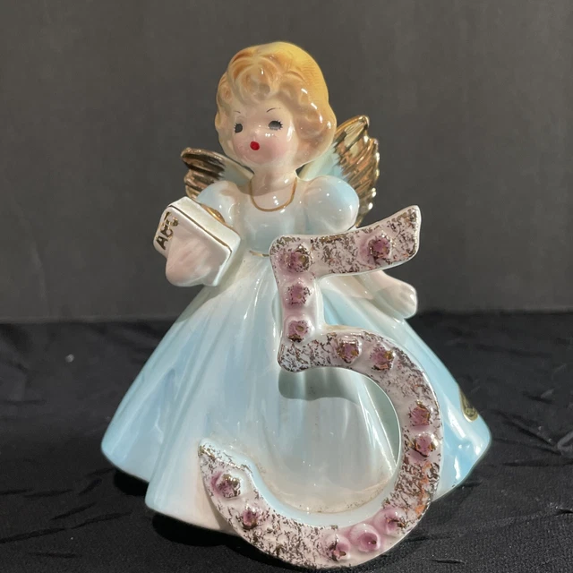 VINTAGE JOSEF ORIGINAL Porcelain Birthday Angel Girl Figurine 5 Years