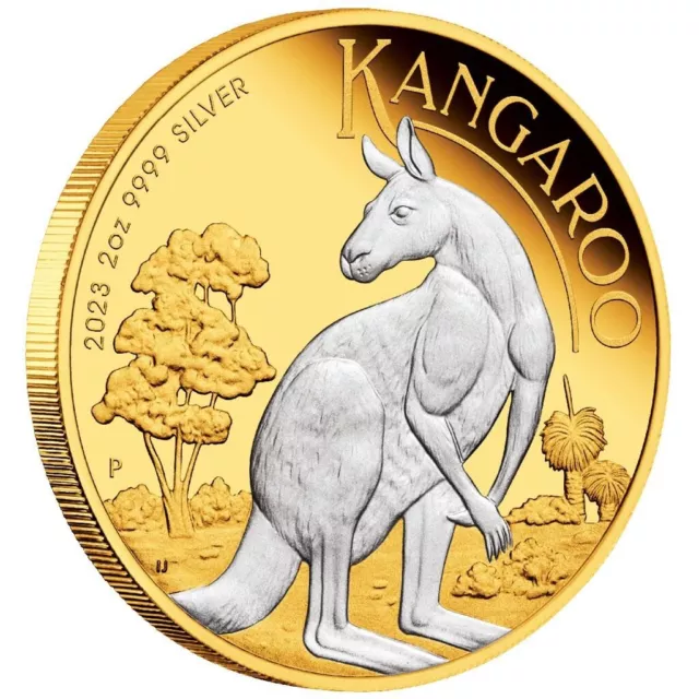 Silbermünze Känguru 2023 - Australien - Teilvergoldet - 2 Oz ST