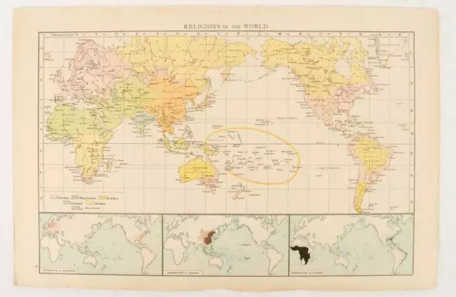 WORLD MAP / Religions of the World 1895