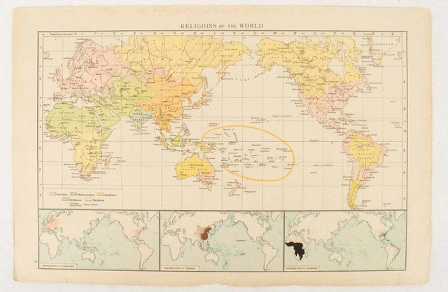 WORLD MAP / Religions of the World 1895