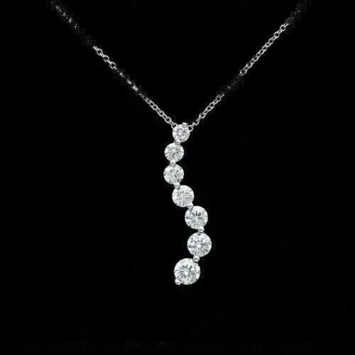 2.00 CT Round Cut Moissanite Journey Pendant Necklace 14k White Gold Plated
