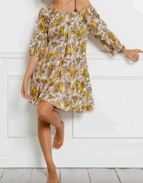 Daily Practice Anthropologie Mollie Mini Tunic Dress Floral Yellow Pink Size XS