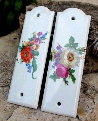 paire de plaques de propreté a décor de fleurs pour porte ( limoges France )