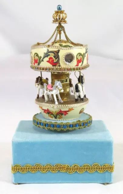 Vintage 90s Handmade Decorative Musical Horse Carousel Egg Diorama