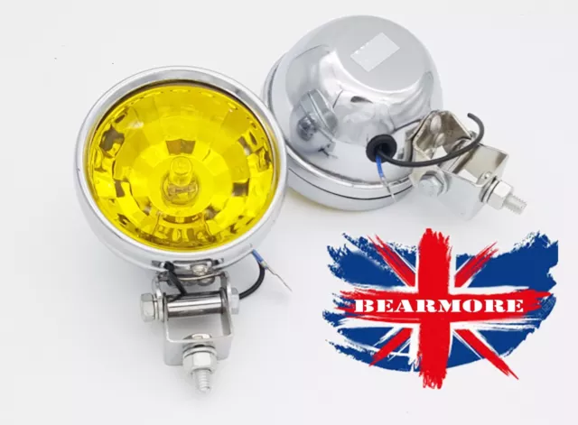 Motorcycle Halogen Spot Fog Lights Lamps Come With Bulbs & Bracket Yellow