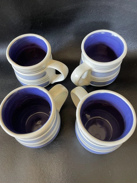 Pfaltzgraff RIO Blue Stripe Stoneware Coffee Cups Mugs Set of 4 Pfaltzgraff Cups
