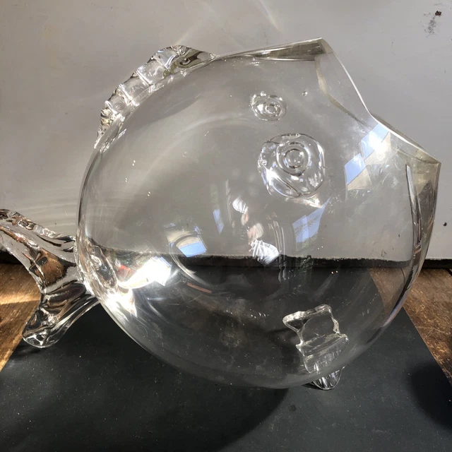 VTG Glass Fish Shape Terrarium Planter Vase Bowl Candy Dish Large Blenko Style