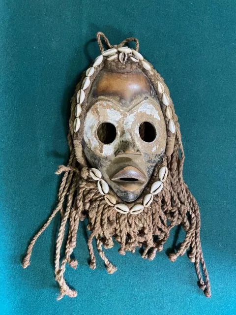 Old Dan Mask with Fringe and Shells, African Tribal Mask from Côte d'Ivoire