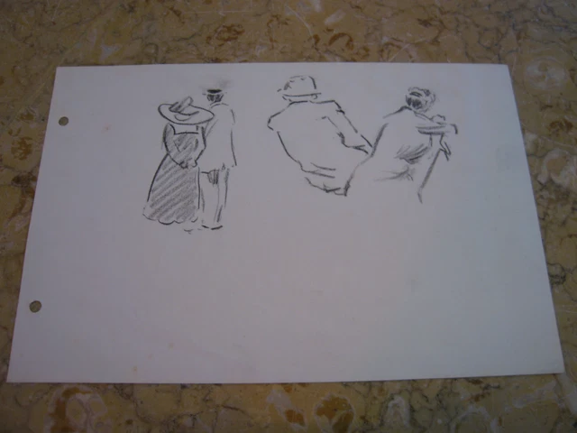 Vintage Antique Early 20th Century Edward Comly Trego Charcoal Study Man & Woman