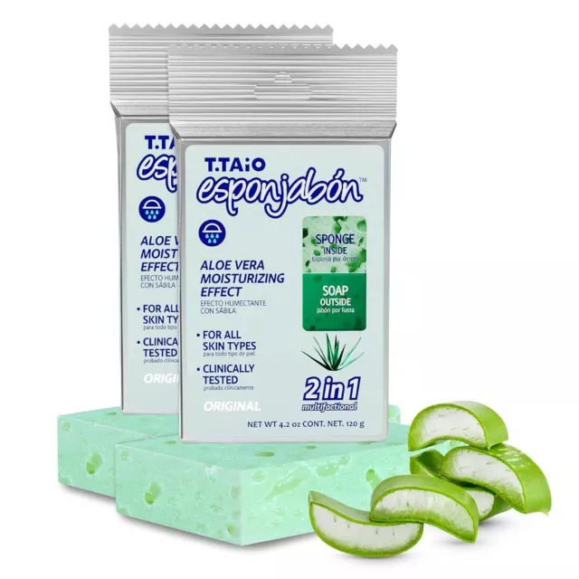 2 PACK! T.Taio Esponjabon Aloe Vera Sponge - 2 in 1 Soap Sponge