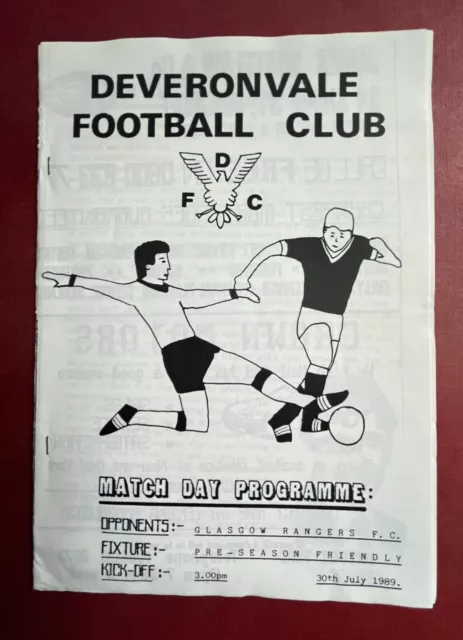 Deveronvale v Rangers Scottish Football Programme Pre-season 1988/90