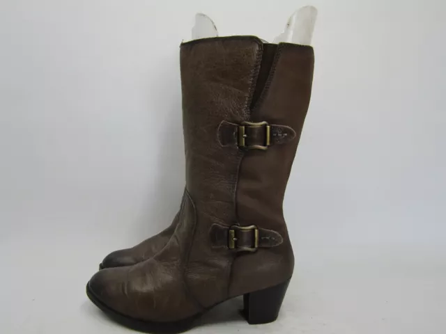 Earth Womens Size 10 B Brown Leather Zip Buckle Mid Calf Fashion Boots