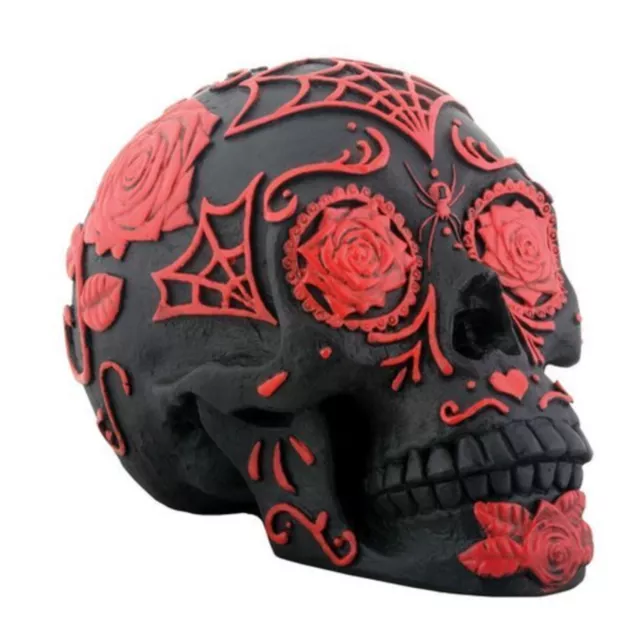 Red and Black Tattoo Sugar Skull Day of the Dead Dia de Los Muertos Figurine