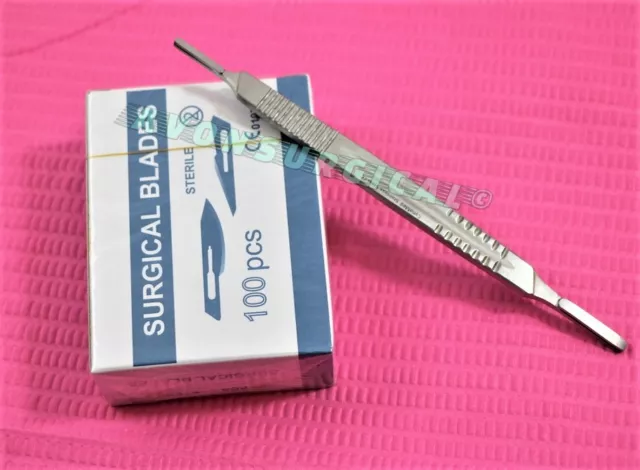 1 SCALPEL KNIFE HANDLE # 3 & 4 + 100 Pcs STERILE SURGICAL BLADE #10 #15 #20 #22