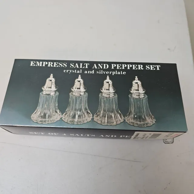 Empress Salt and Pepper set Crystal Silver plated set of 4 Godinger