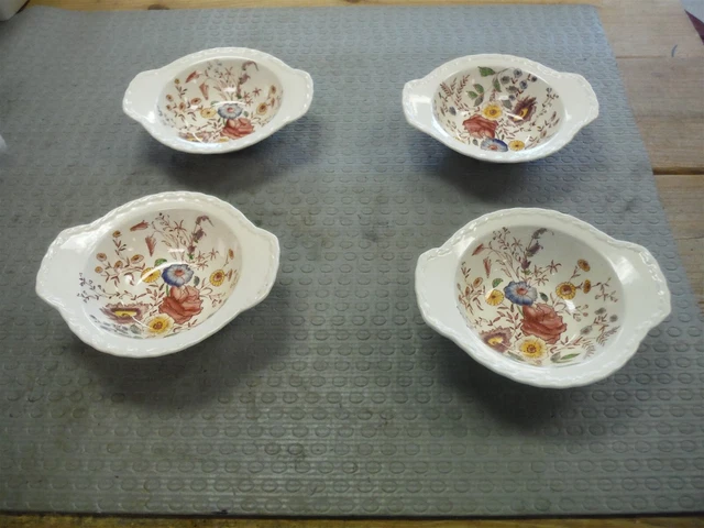 Lote de 4 hornos Vernon EE. UU. pintados a mano chintz 7 3/8 tazones de sopa manipulados *212