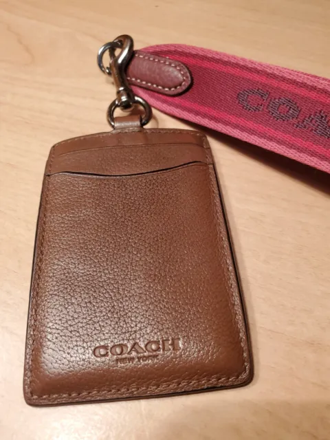 Coach Id Case With Lanyard. Lt Brown Case Used, Wine,Multicolored Lanyard-New