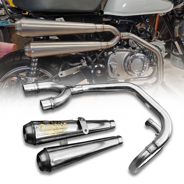 Tubo Marmitta Sistema Doppio Scarico Cromato Completo Per Honda Monkey Z125 2018-22