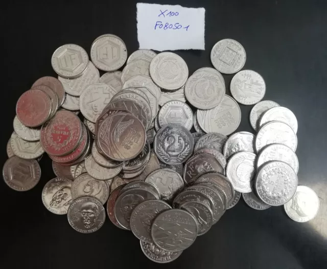 Lot monnaies françaises 100 pièces 1, 2, 5 francs Commémoratives