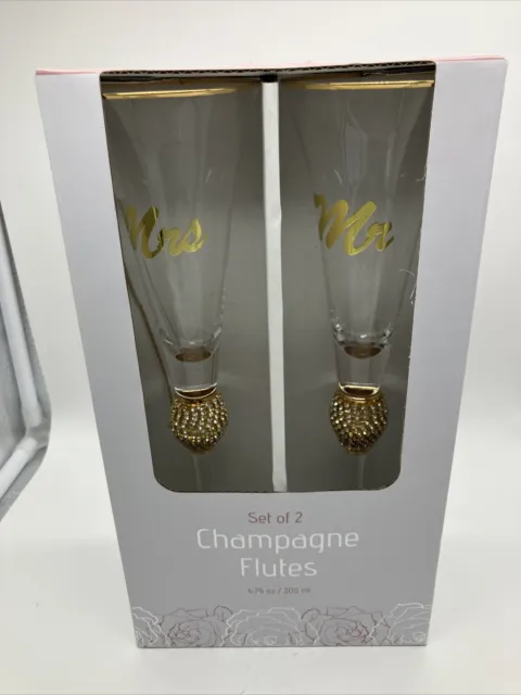 Brand New Wedding Mr. and Mrs. Champagne Flutes Toast Bedazzled