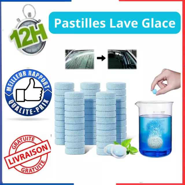 100 Pièces Pastille Lave Glace pour Pare-Brise Voiture Auto, Effervescent  de Voiture, Nettoyant Pare-Brise Voiture, Lave-Glace Comprimés de Nettoyage