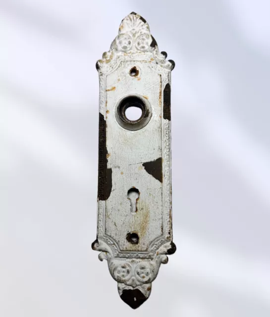 Antique Ornate Cast Iron Victorian Door Knob Back Plate 8 1/4” X 2 1/4”