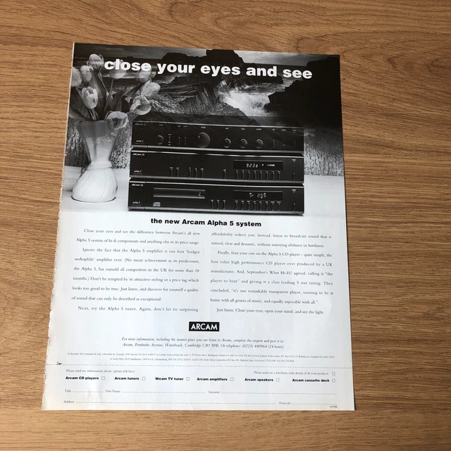 (STG)Jul1994 Pg147 Advert 11x8" The New Arcam Alpha 5 Hi-Fi System Of Components