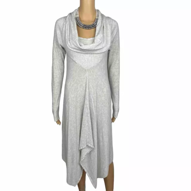 Neiman Marcus Knit Sweater Dress S Asymmetric Turtleneck Stretch Long Sleeve