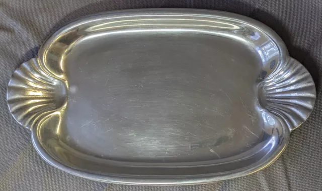 WILTON ARMETALE Platter Oval Serving RWP 14 x 8" Shell Scallop Handles Art Deco