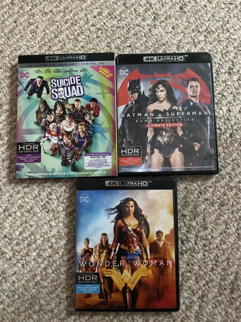 3 4K DC Superhero Movie Lot Suicide Squad Wonder Woman Batman V Superman