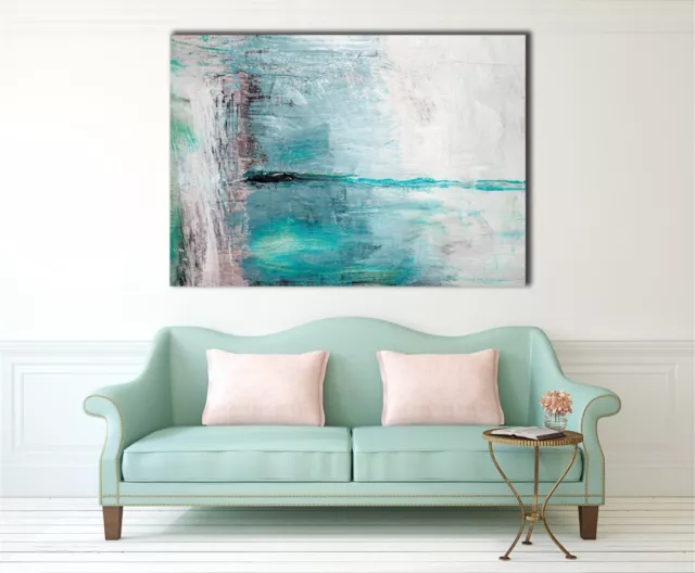 Abstract Blue Framed Canvas Wall Art Print Ready to Hang Watercolor Wall Prints