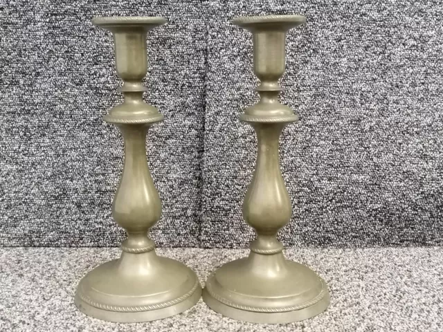 Pair of Antique 19th Century Pewter Candlesticks - Round Bases