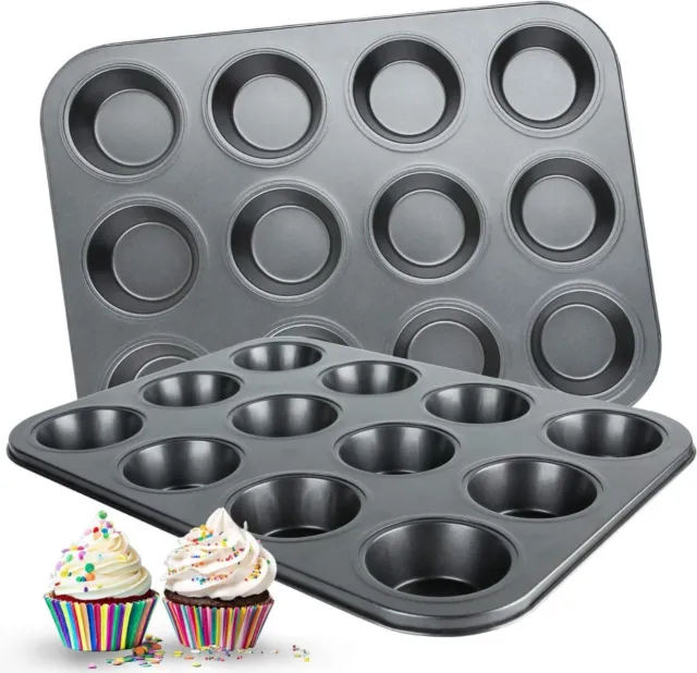 12 Cavity Muffin Round Cups Non-stick Cupcake Brownies Baking Pan Oven Safe Tray