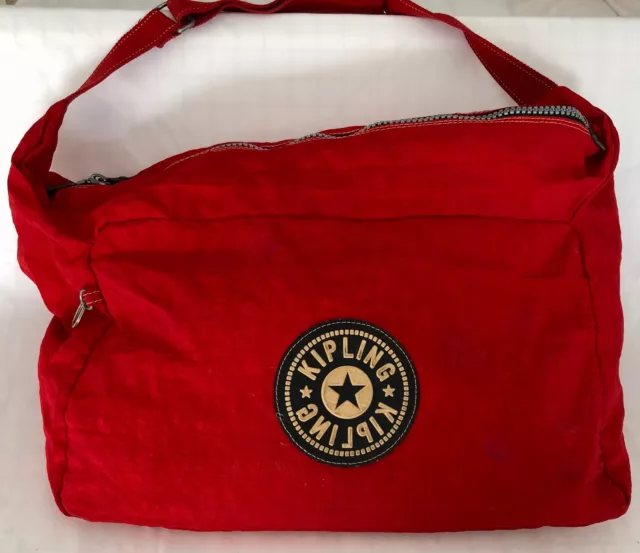 KIPLING 2 Section Red Weekender Travel Duffle Bag Large Packable Carryon 21x13x8