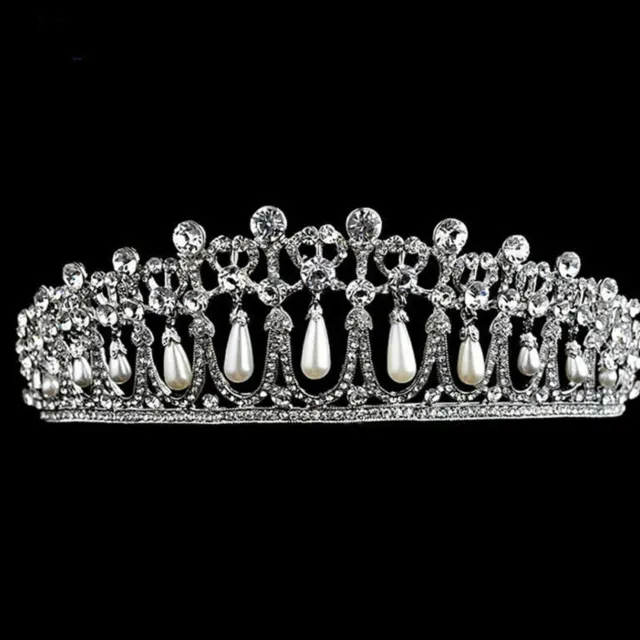 Crystal Tiara Rhinestone Headband Bridal Hair Pearl Wedding Bride Crown Princess