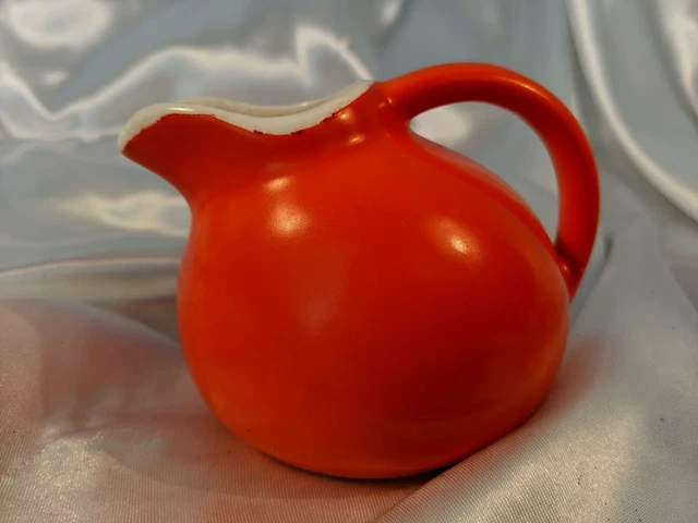 Vintage Small Orange Ball Jug Pitcher Creamer Hall Style Art Pottery Mid Century
