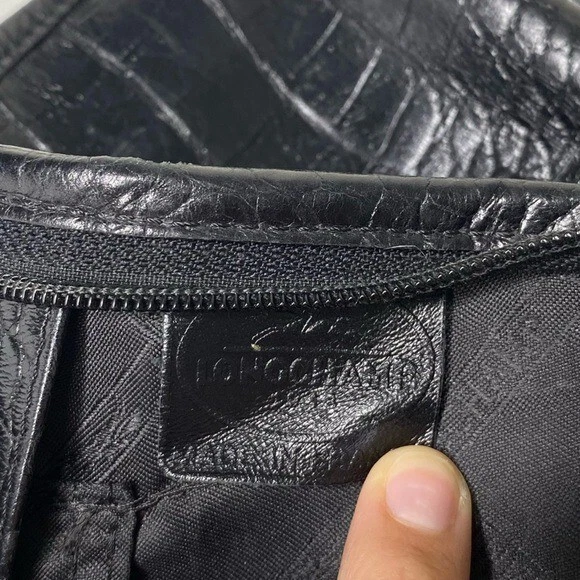 Longchamp VTG Croc Embossed Roseau Side Zip Toggle Shoulder Bag 9