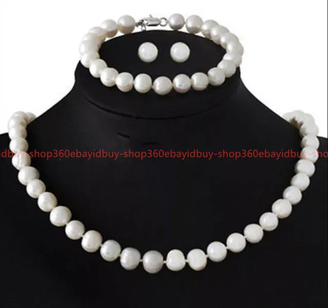 Genuine 8-9mm White Freshwater Cultured Pearl Necklace Bracelet Earrings 18/7.5 3