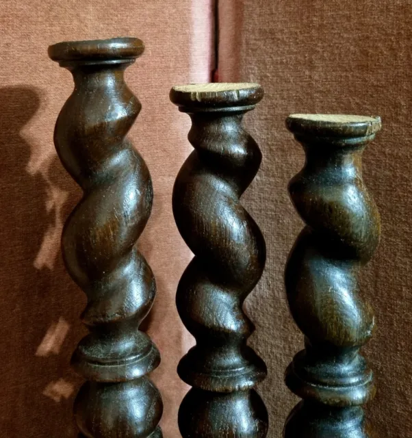 3 Barley twist turned spindle Column - Antique french architectural salvage 12" 3