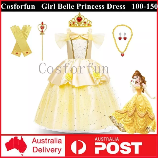 Girls Kids Belle Costume Princess Dress Cosplay Belle Birthday Book Week Dress
