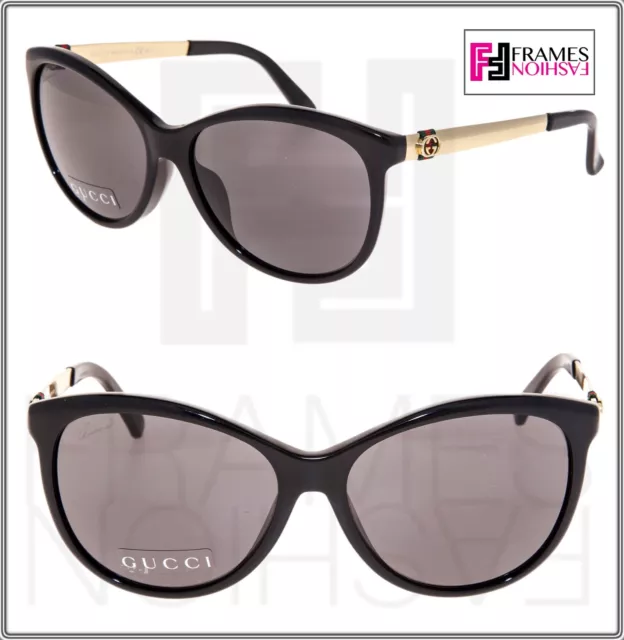 GUCCI GG3797FS Gold Black Textile Stripe Butterfly Metal Sunglasses 3797 Women