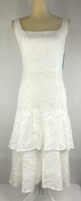 Antonio Melani Dress Flare 0, 2, 6,10 Midi Eyelet Sleeveless Cotton White New