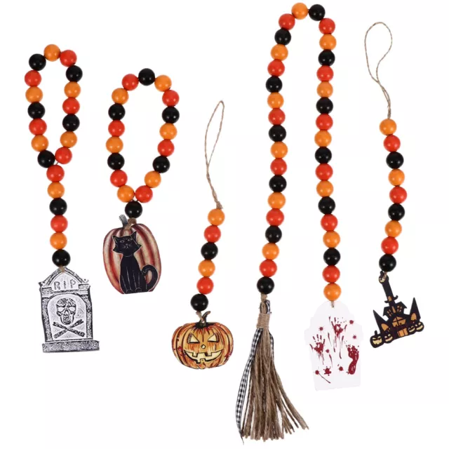 Halloween Wood Bead String Mantel Decor Props Fall Garland Household 2
