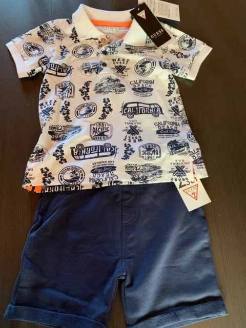 Completo Bimbo Guess 18 mesi Nuovo - Polo Bianca e pantaloncino Blu