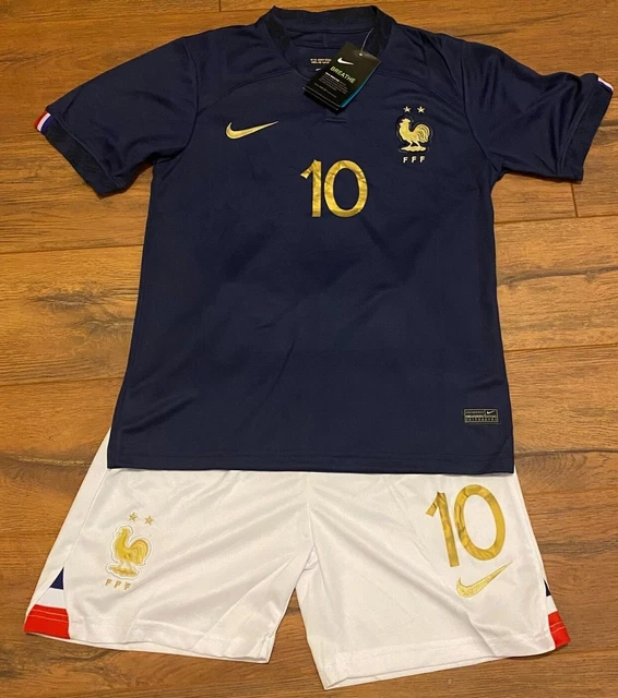 2022 FRANCE WORLD Cup Mbappe 10 Soccer Jersey and Shorts Set Kids