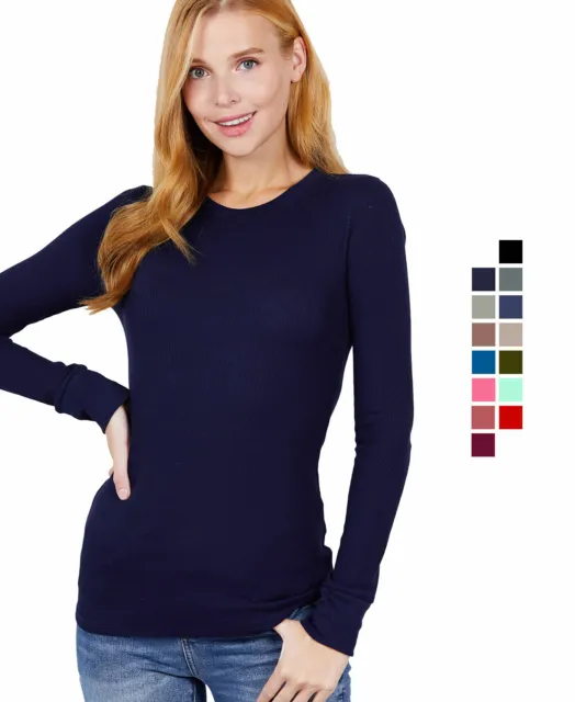 Women's Basic Thermal Long Sleeve Knit T-Shirt Crew Neck