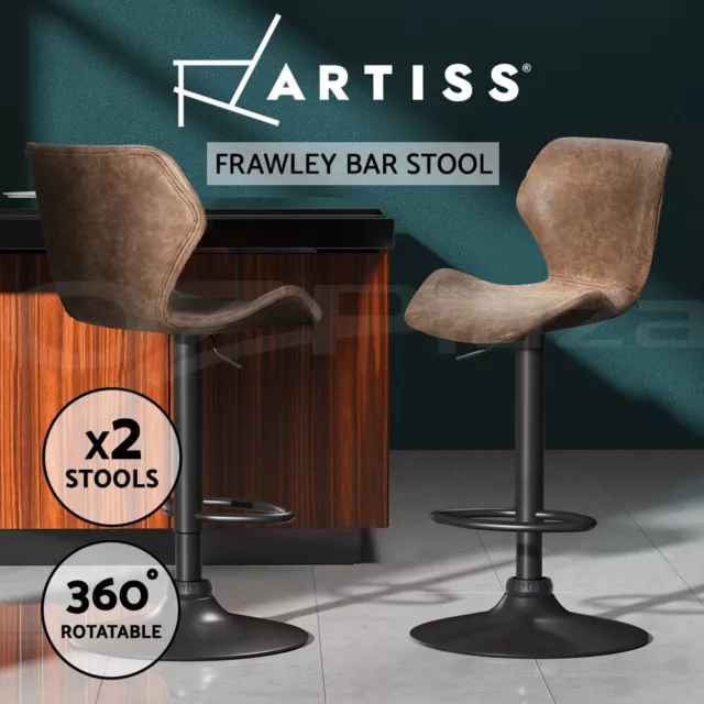 Artiss 2x Bar Stools Kitchen Dining Chairs Gas Lift Vintage Leather Brown