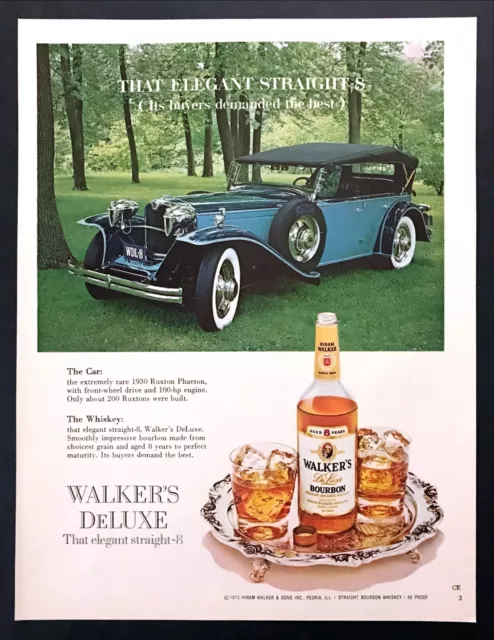 1930 Ruxton Phaeton photo 1974 Walker's DeLuxe Bourbon Whiskey vintage print ad