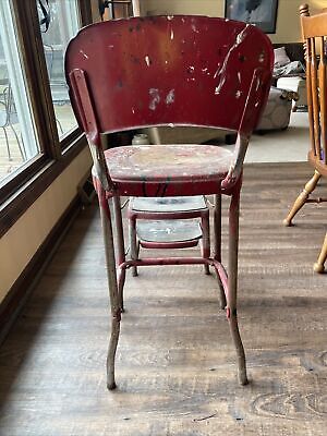 Cosco Stylaire Retro Vintage 50's Counter Chair Step Stool Red Metal Chrome 6