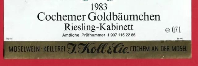 D242 Etiquette Etikett MOSEL 1983 COCHEMER GOLDBÄUMCHEN RIESLING KABINETT KOLL 3